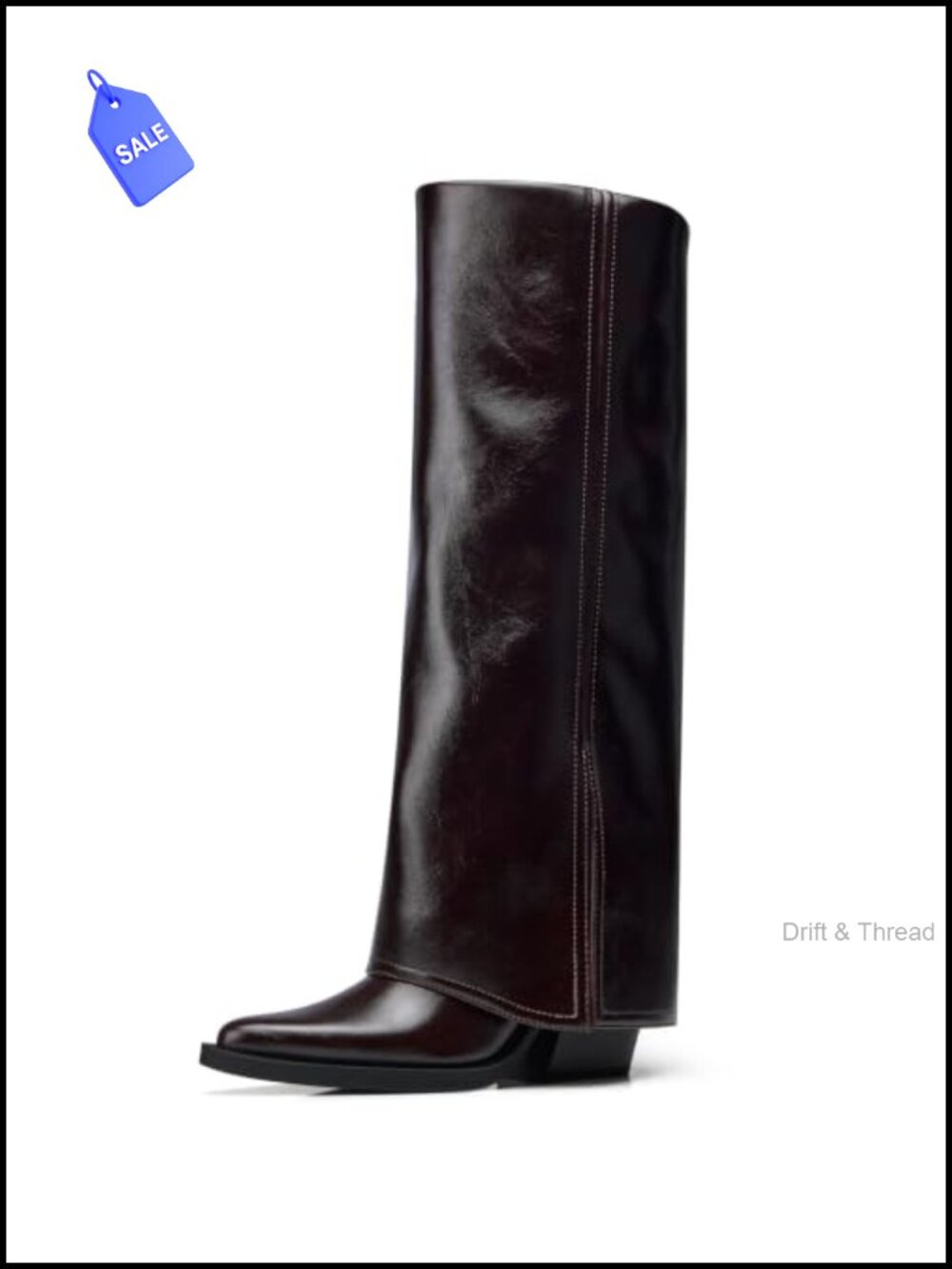Women Knee High Boots 3 Inch Pointed Toe Fold Over
